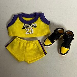 LA Lakers 23 Jersey Sneaker 3 Piece Outfit For Labubu Sneakers Yellow Purple